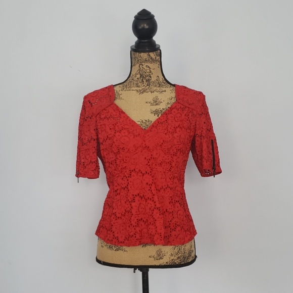 Nanette Lepore Tops - Nanette Lepore Red Lace Top